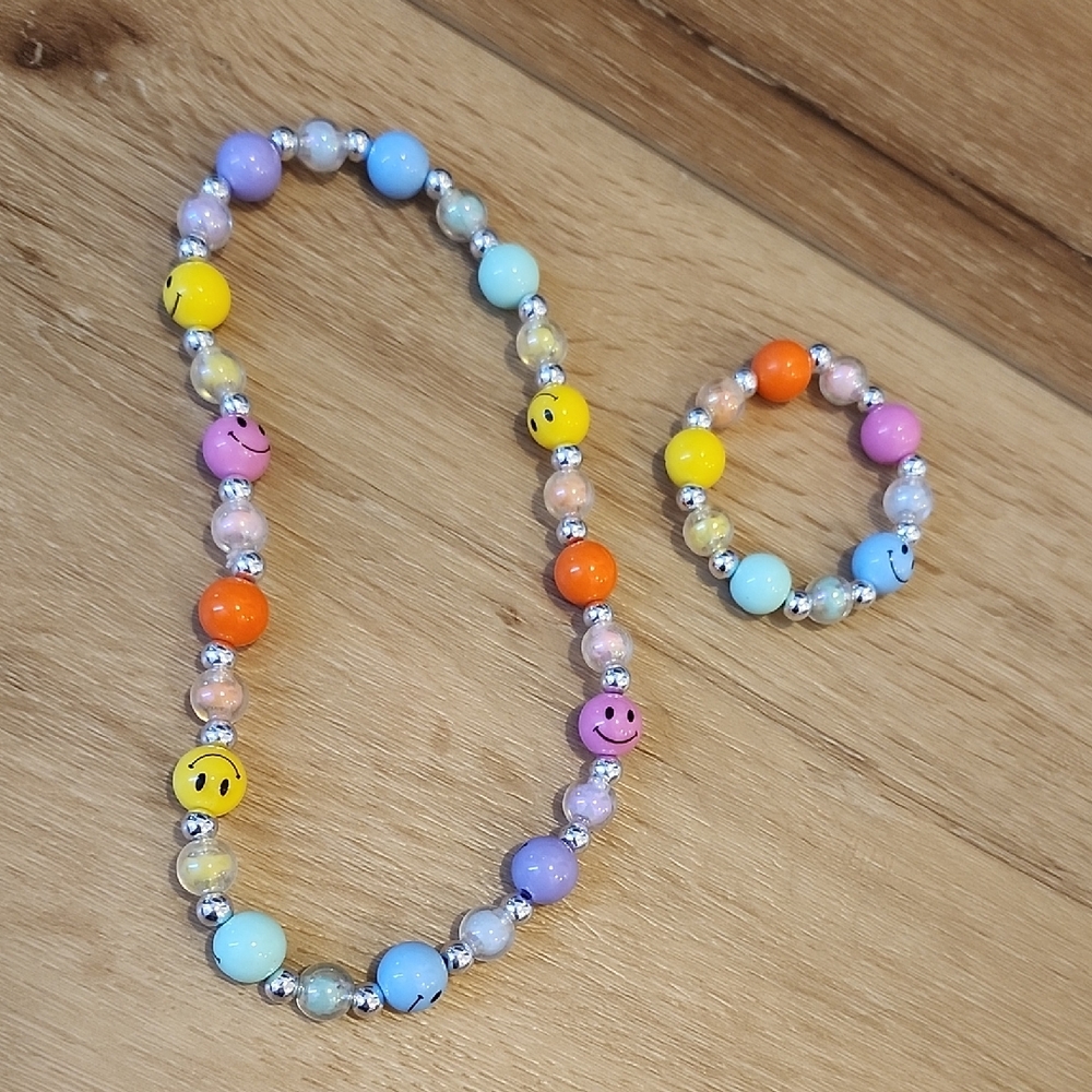 Colorful Smiley Bead Necklace and Bracelet Set